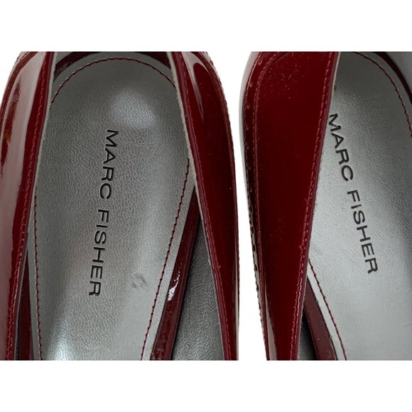 Marc Fisher Red Patent Leather Peep Toe Platform Heels 4" Heel Size 10M Shoes - Picture 8 of 10